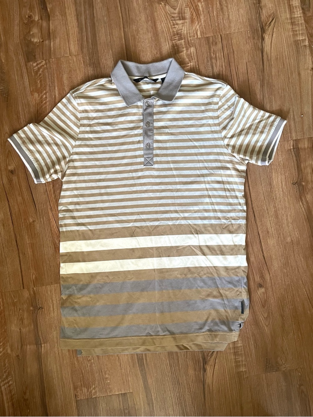 Sean John Horizontal Striped Polo in Beige, Gray and White